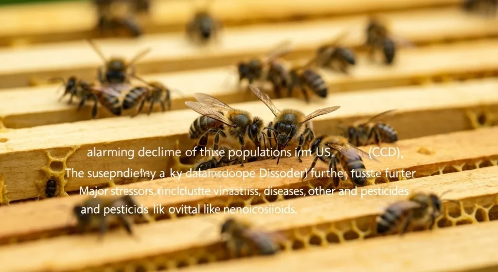 Un stup de albine afectat de acarieni Varroa, cu albine moarte sau bolnave vizibile.