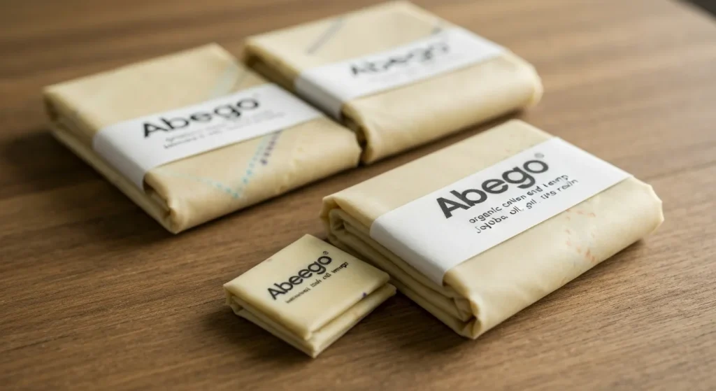Ambalaj reutilizabil din ceară de albine, bumbac organic și cânepă, înfășurând alimente.