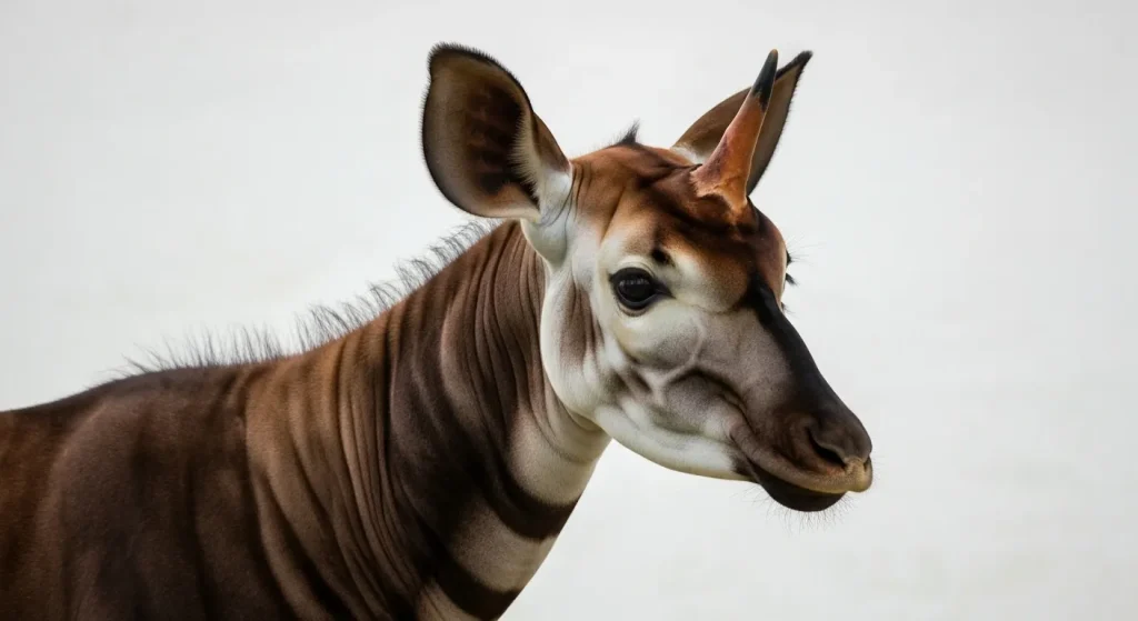 Un okapi, cu coarnele sale apropiate, seamănă cu un inorog.