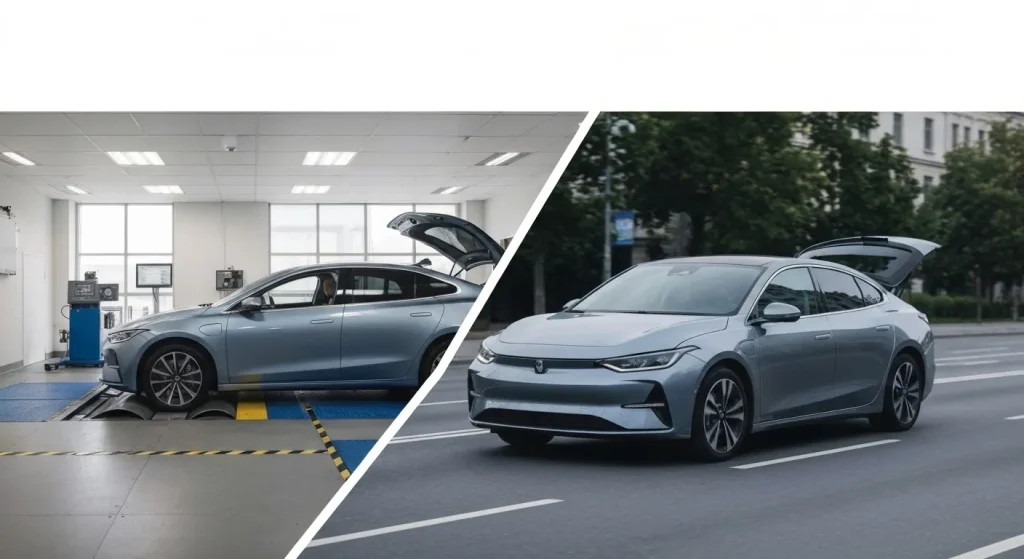 Un grafic care prezintă comparația dintre testele EPA și WLTP pentru autonomia vehiculelor electrice.
