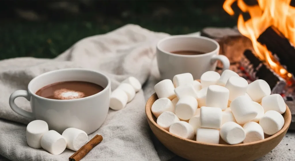 Un bol cu diverse bezele vegane de diferite mărimi și arome, așezate lângă biscuiți vegani și ciocolată.