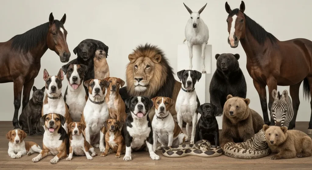 Un număr mare de animale de companie, inclusiv câini, cai, pisici, și animale mai exotice, la Casa Albă în timpul președinției lui Theodore Roosevelt.