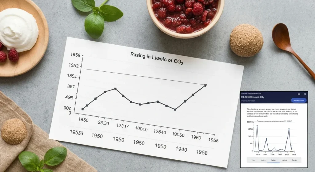 O captură de ecran a unui grafic care prezintă creșterea nivelului de CO2 în atmosferă de-a lungul timpului.