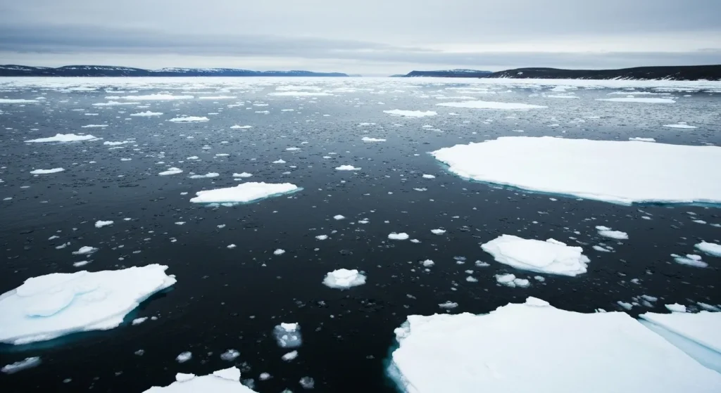 Topirea gheții marine arctice, expunând apă oceanică întunecată care absoarbe mai multă căldură solară.
