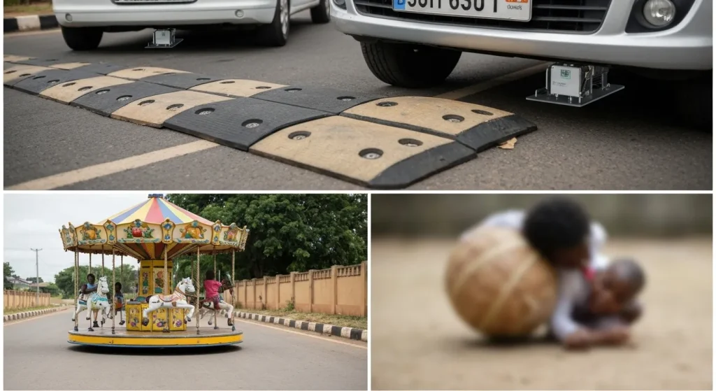 Un generator cinetic instalat sub o denivelare de reducere a vitezei, generând electricitate din energia cinetică a vehiculelor.