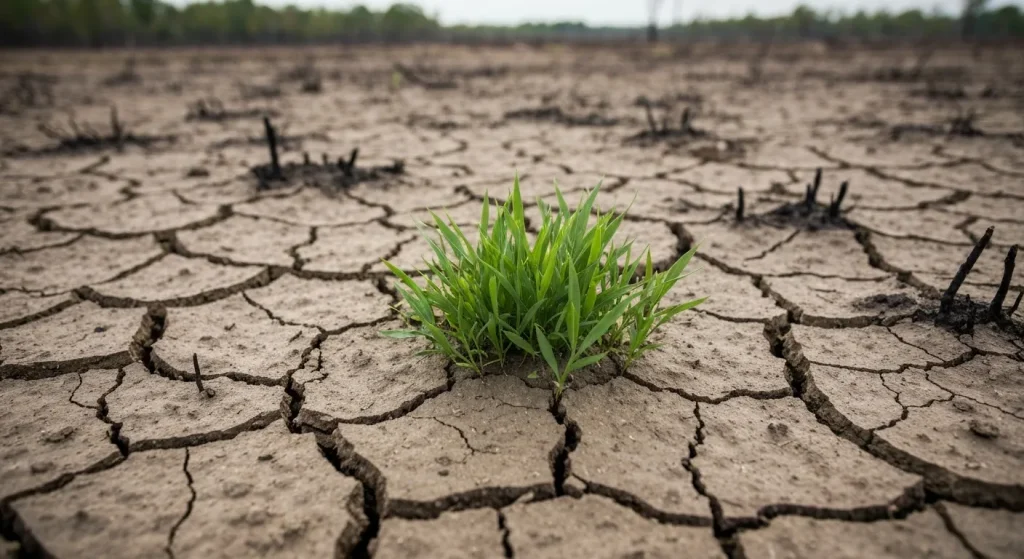 Colonizarea unui teren arid de către plante și microorganisme pionier, inițiind un proces de regenerare a ecosistemului.