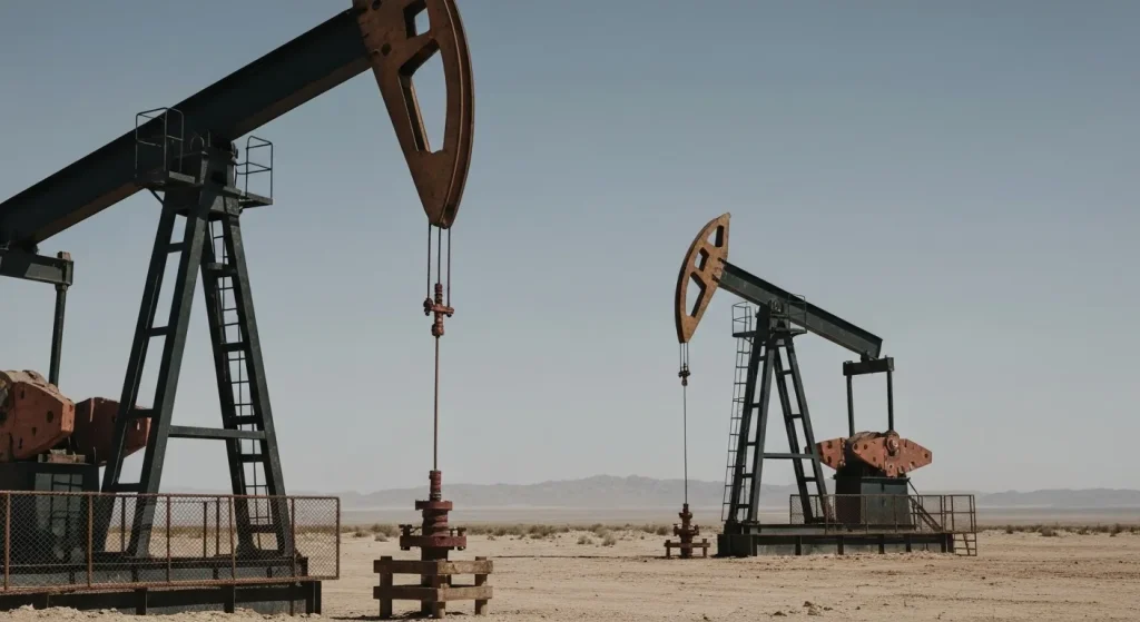 O hartă a lumii cu zonele de extracție a petrolului evidențiate, precum și o diagramă a curbei de producție a petrolului în formă de clopot.