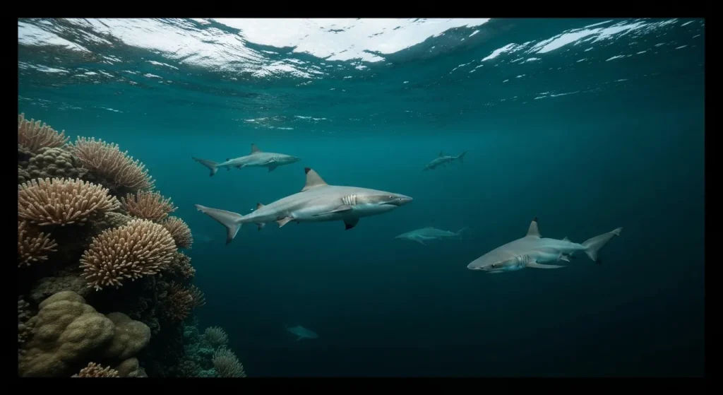 Rechini blacktip înoată în ape adânci înainte de sosirea unui uragan.