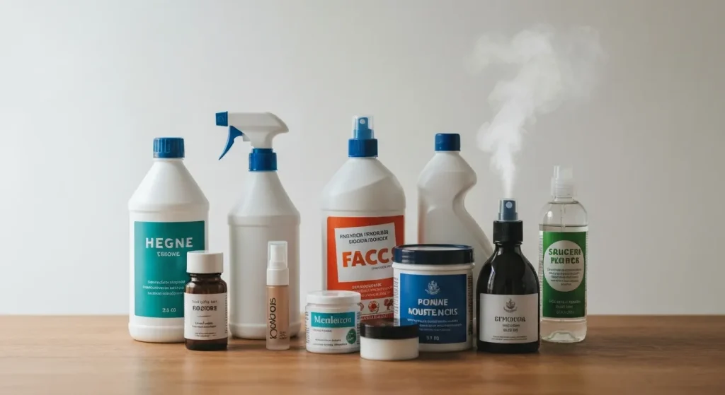 Obiecte de uz casnic comune, cum ar fi produse de curățenie, vopsele și cosmetice, care pot elibera compuși organici volatili (COV).