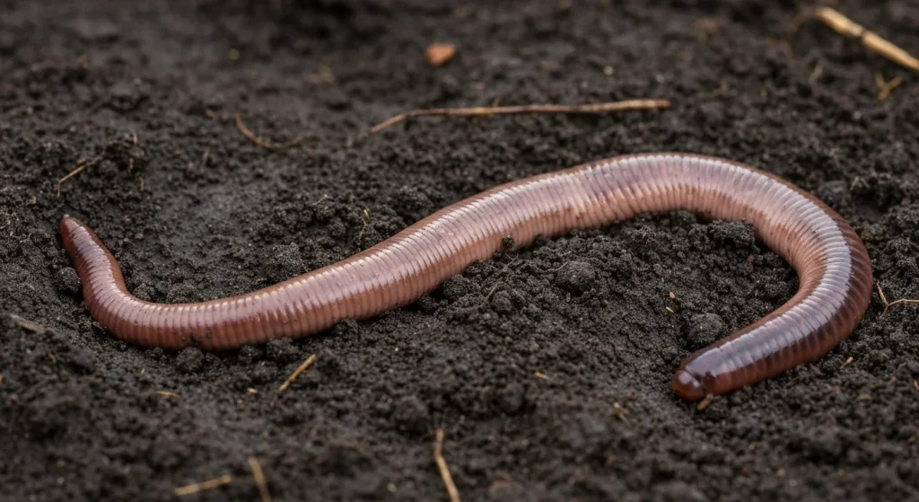 O râmă gigantă Gippsland, de dimensiuni impresionante, în habitatul său natural din solul argilos umed.