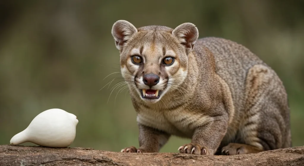 O fosă, mamifer carnivor din Madagascar, cu blană brun-roșcată, gheare retractabile și aspect asemănător unei pisici mari.