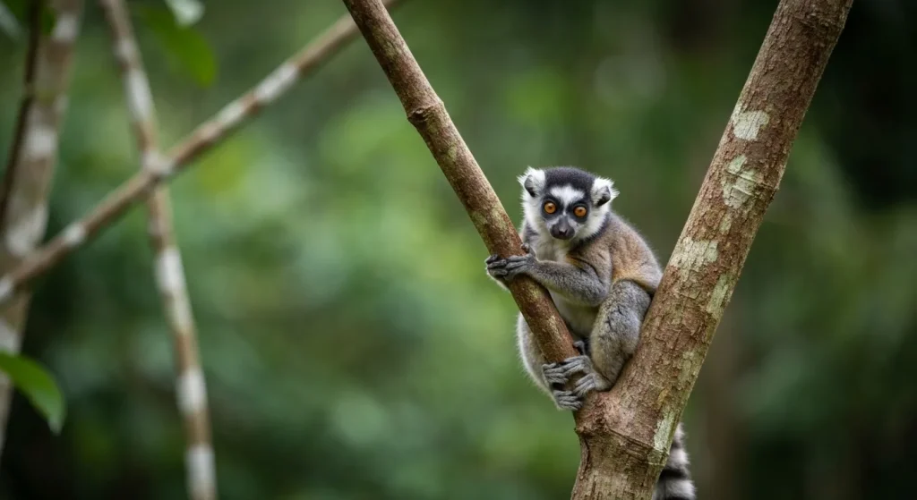 Un lemur-șoarece Bemanasy (Microcebus manitatra) într-un fragment de pădure din Madagascar.