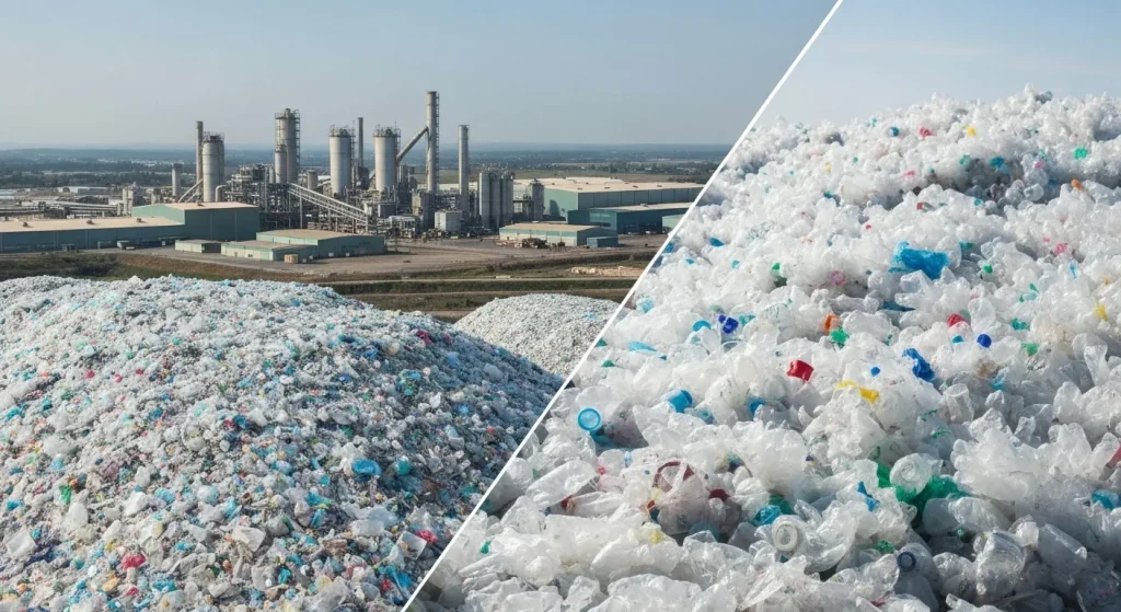 O uzină industrială mare produce cantități masive de plastic.