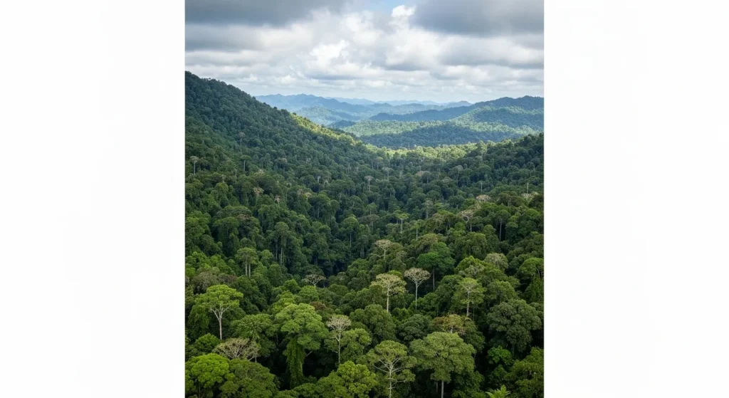 Peisaj împădurit din Costa Rica, arătând o abundență de copaci verzi.