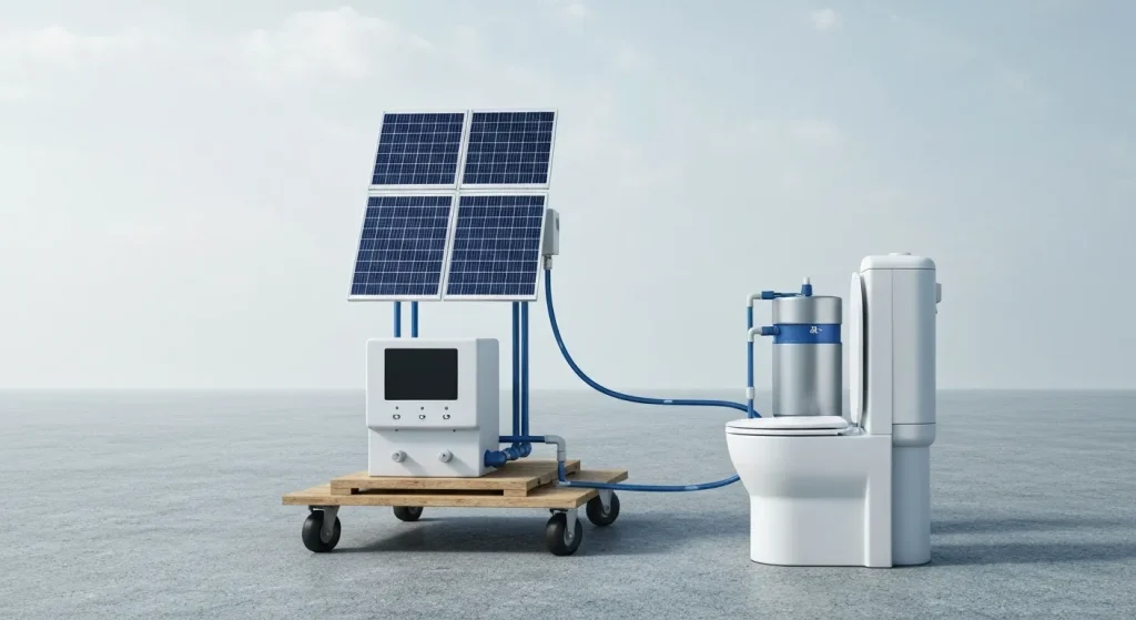 Un sistem de toaletă solară care transformă deșeurile umane în îngrășământ și hidrogen.