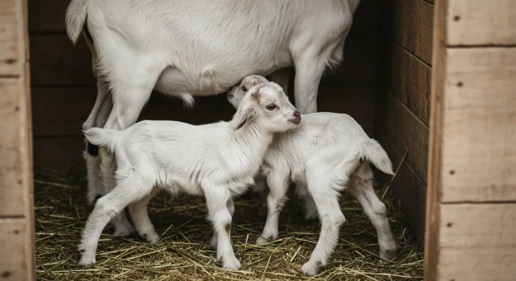 Un ied nou-născut este curățat de mama sa, într-un adăpost cald și curat.