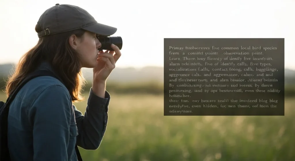 O persoană observă păsări într-un mediu natural, concentrându-se pe comportamentul și vocalizările acestora.