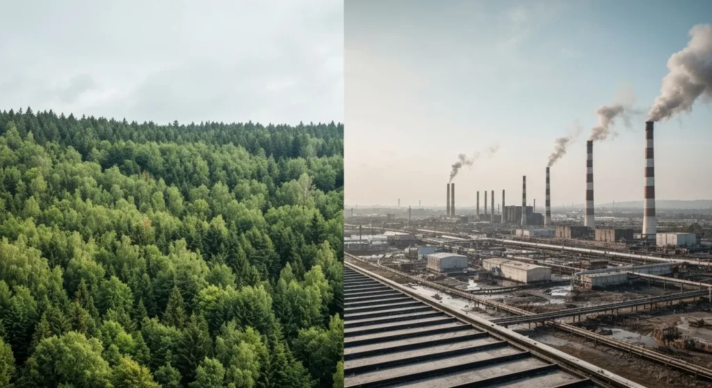 Un grafic care ilustrează diferența dintre emisiile zero reale și obiectivele net-zero, evidențiind lipsa de acțiune reală în combaterea schimbărilor climatice.