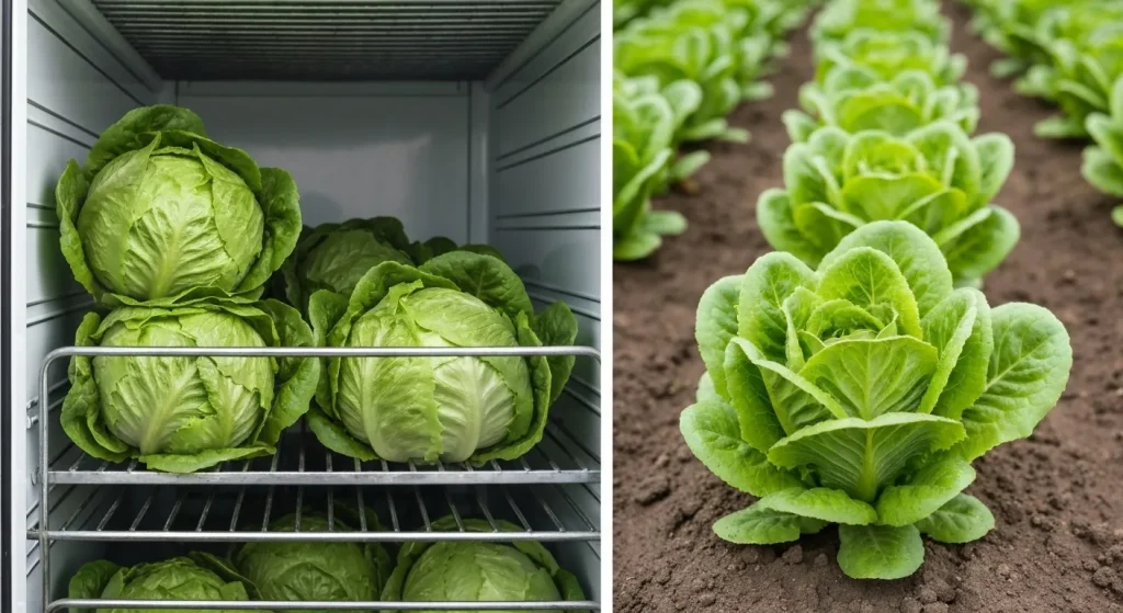 Un grafic care compară amprenta de carbon a diferitelor alimente, evidențiind impactul transportului refrigerat asupra fructelor și legumelor.