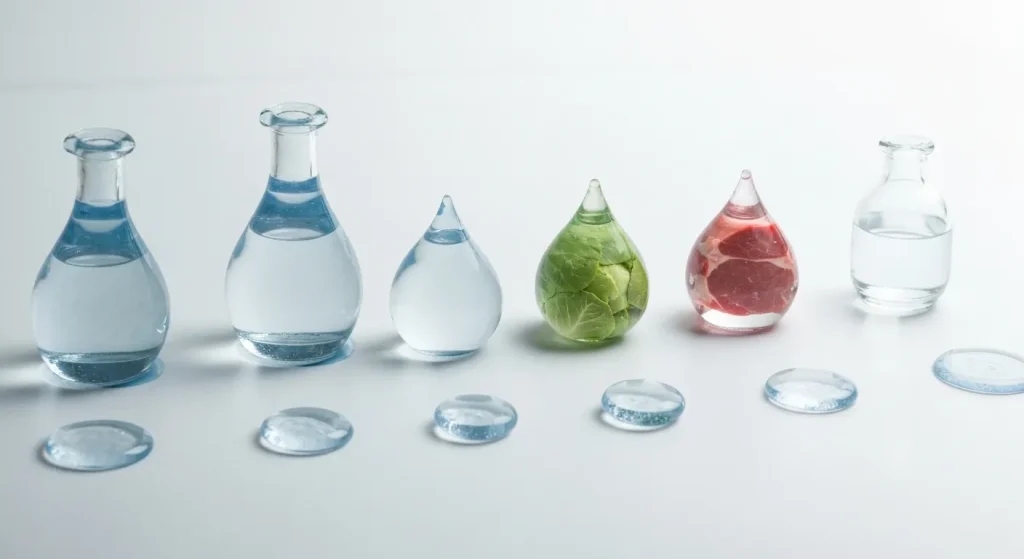 O comparație grafică a cantității de apă necesară pentru producerea diferitelor alimente, de la legume la carne.