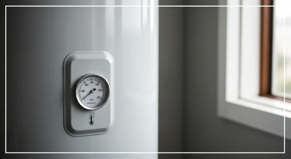 Un boiler bine izolat cu un termometru care indică o temperatură scăzută.