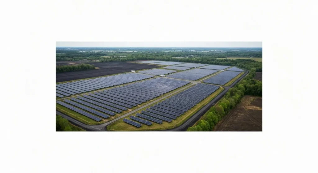 O fermă solară mare pe amplasamentul unei foste mine de suprafață.