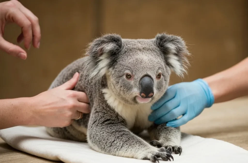 Un koala deshidratat și rănit, salvat dintr-un incendiu de vegetație în Australia.