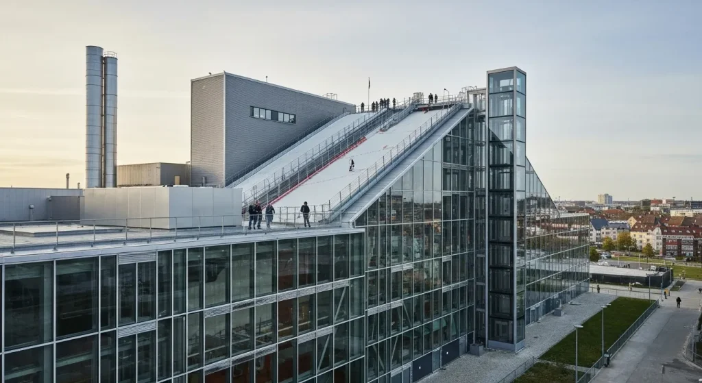 O uzină de incinerare a deșeurilor din Copenhaga, cu un design modern și un acoperiș cu o pârtie de schi.