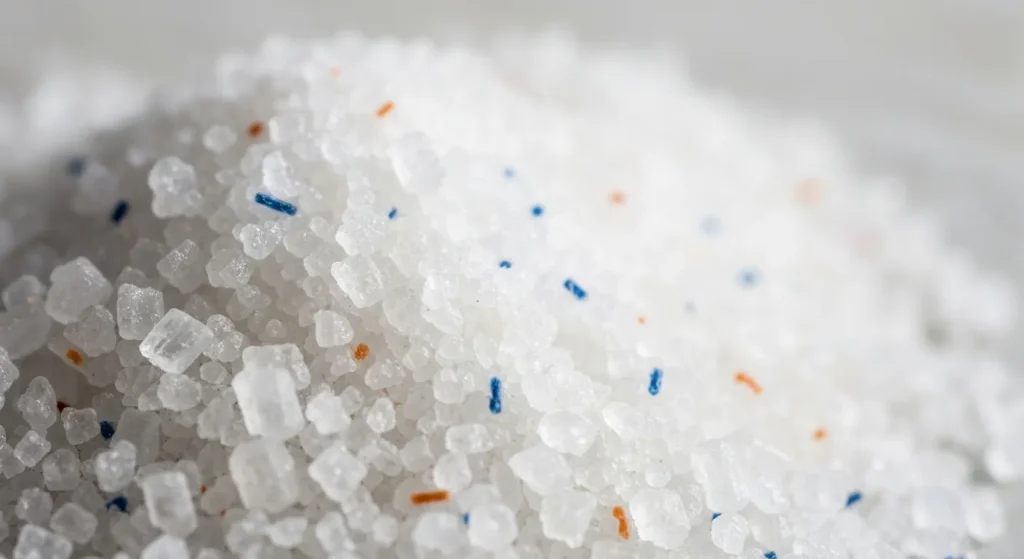 Mostre de sare marină din opt țări diferite conținând particule de microplastic.