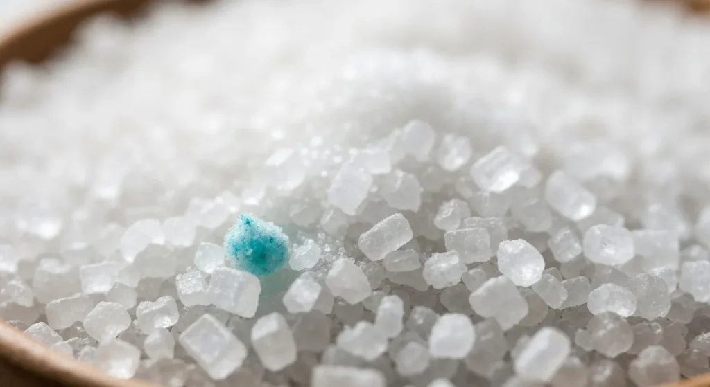 Sare de mare cu microplastice vizibile.