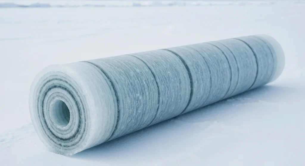 Un nucleu de gheață cilindric, lung și straturi vizibile, extras din stratul de gheață antarctic.