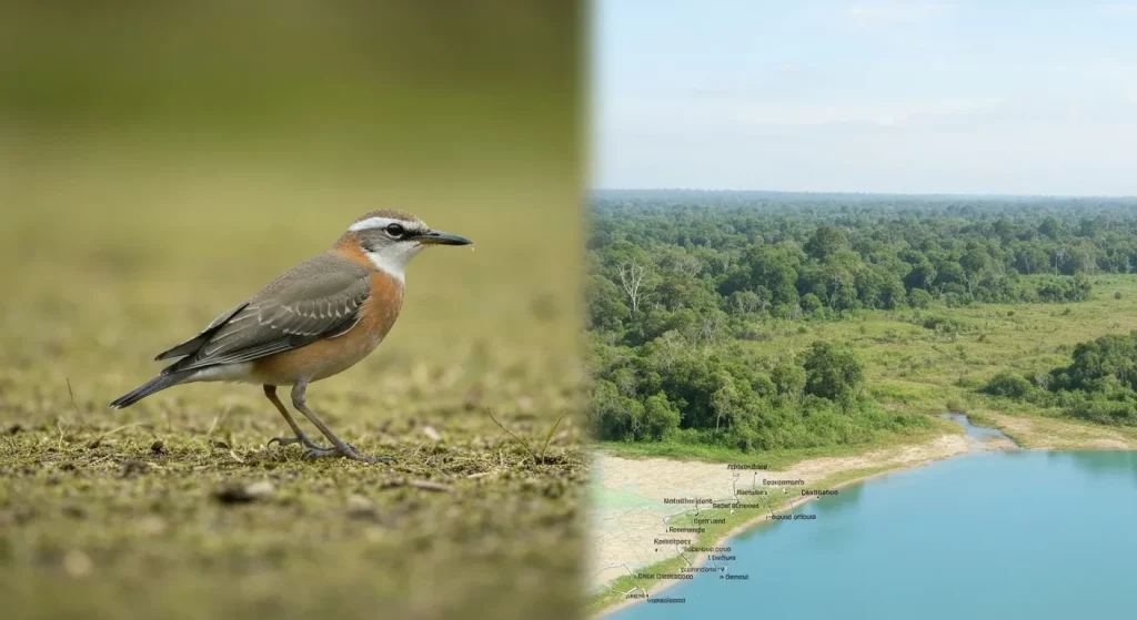Harta care arată reducerea habitatelor speciilor de păsări din cauza schimbărilor climatice.