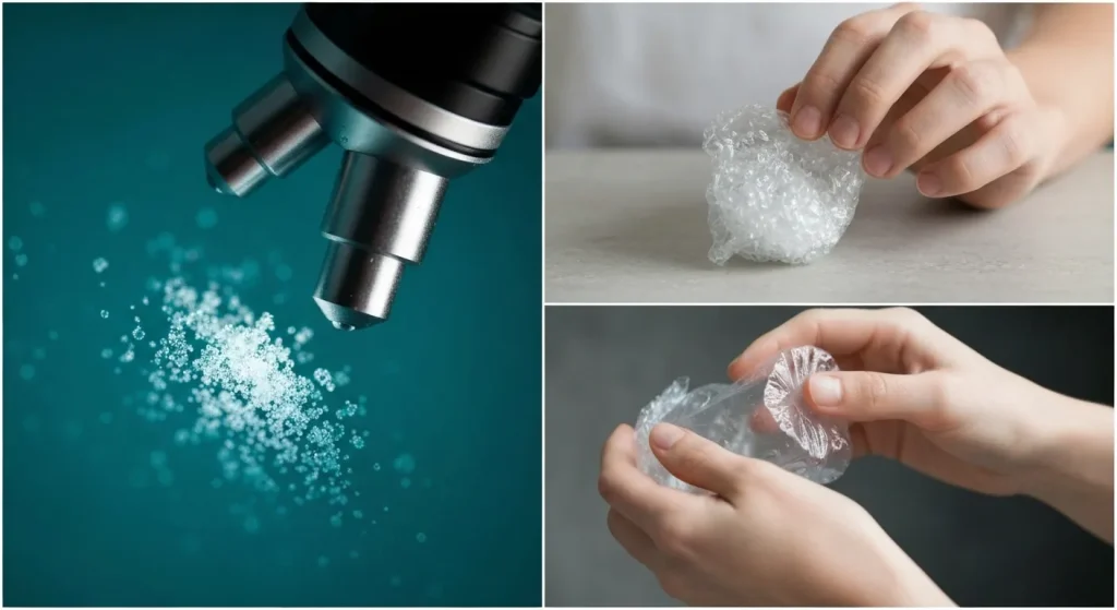 O imagine care ilustrează efectele nocive ale plasticului asupra mediului și sănătății umane, de la extracție până la degradare.