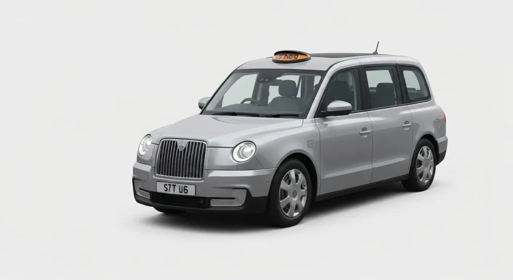 Un taxi electric modern, cu plafon panoramic și accesibilitate pentru scaune cu rotile.