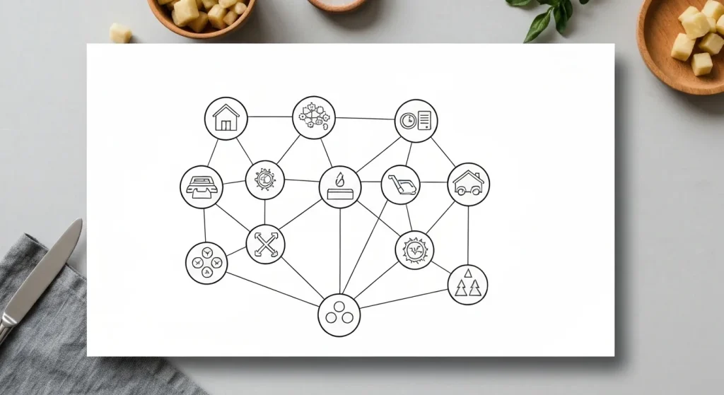 O diagramă care ilustrează legăturile bidirecționale între factorii sociali (populație, educație, economie) și schimbările climatice.
