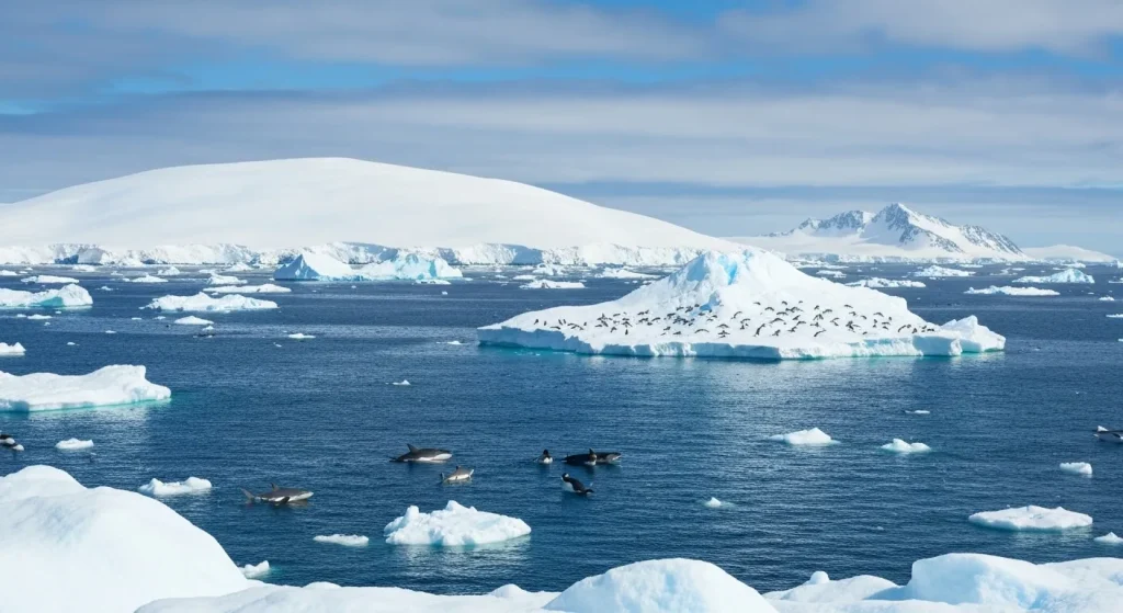Rezervația marină Marea Ross, Antarctica, o întindere vastă de ocean cu o biodiversitate bogată.